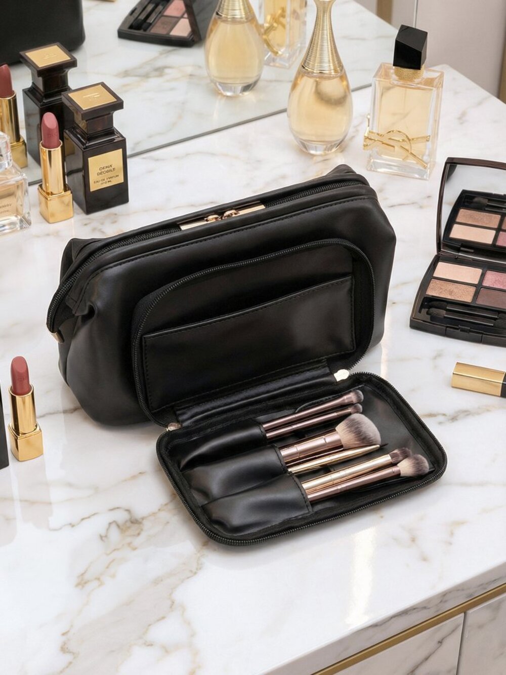 Cosmetic Bag with Makeup Brush Compartmen